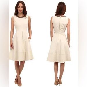 Kate Spade Khaki Havana Leather Trimmed Flare Dress Size 2